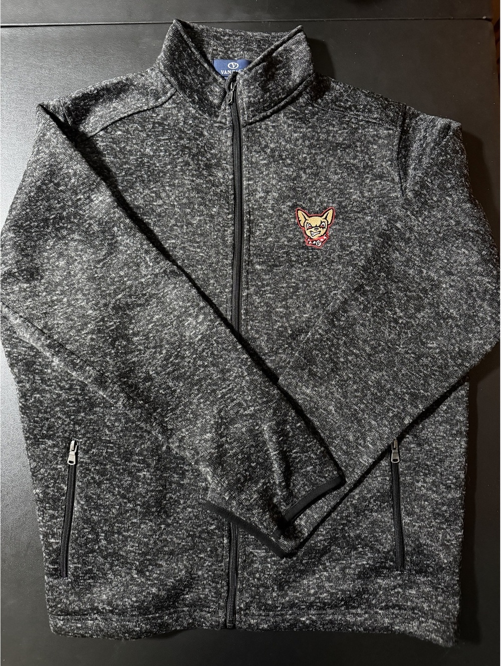 Vantage 2XL Gray/Black Heathered Full-Zip Fleece Jacket with Embroidered Mascot‎